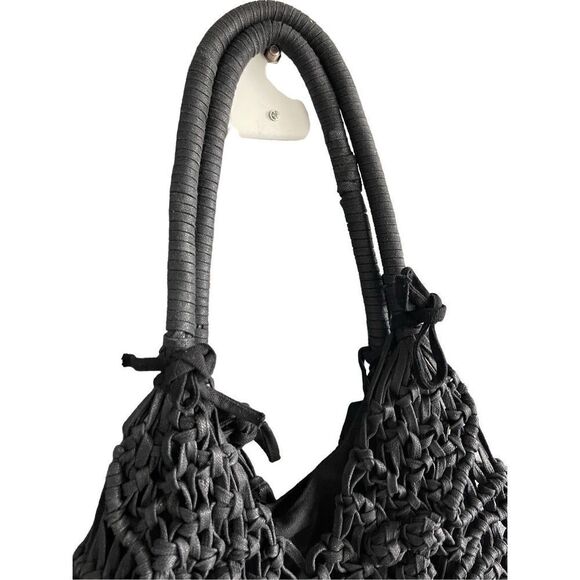 Clever Carriage Company Womens Black Crocheted Positano Hand Macrame Satchel Bag - Picture 10 of 11